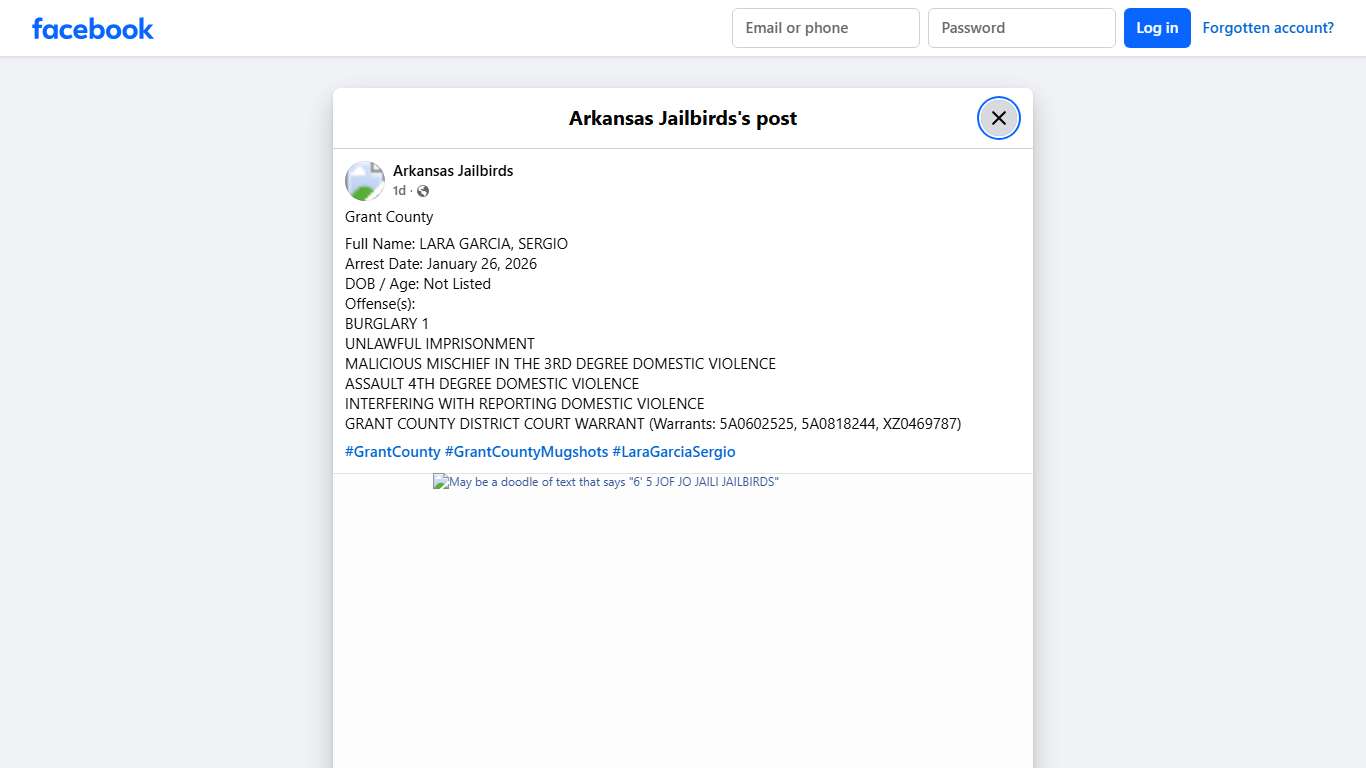 Grant County Full Name: LARA GARCIA,... - Arkansas Jailbirds Facebook